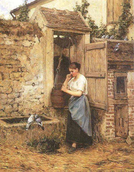 Peasant Girl and Doves, Mosler, Henry